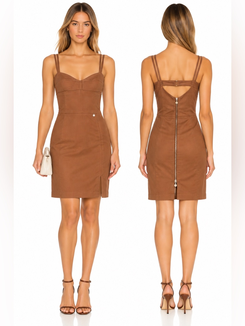 LIU JO Milano Brown Bustier Corset Mini Dress Strappy Bodycon M